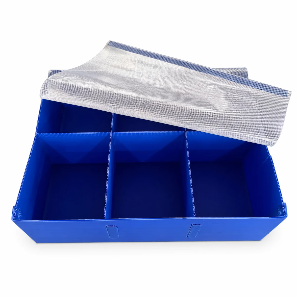 Thumbnail of blue corrugated plastic divided box with cover