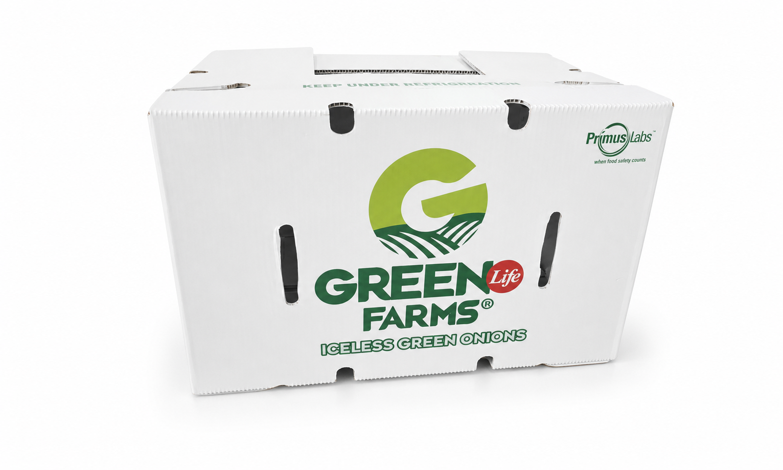 White Green Farms application-specific corrugated plastic box on a white background