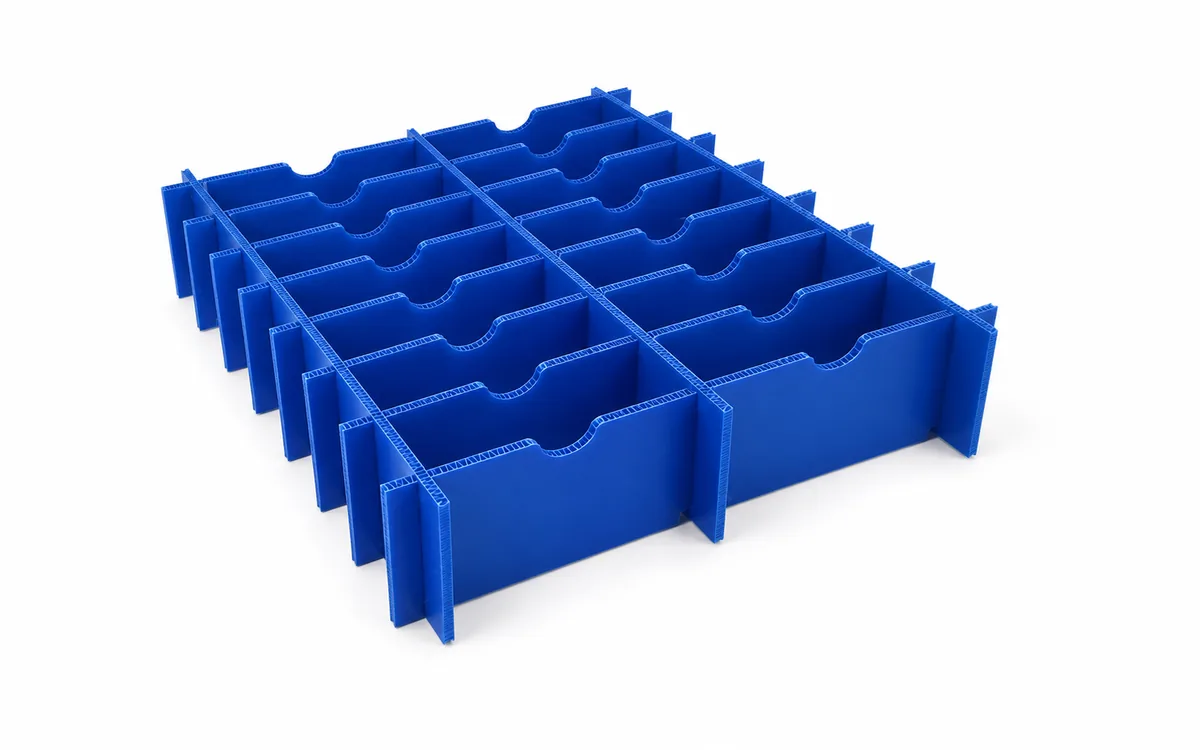 Blue corrugated plastic divider and insert system