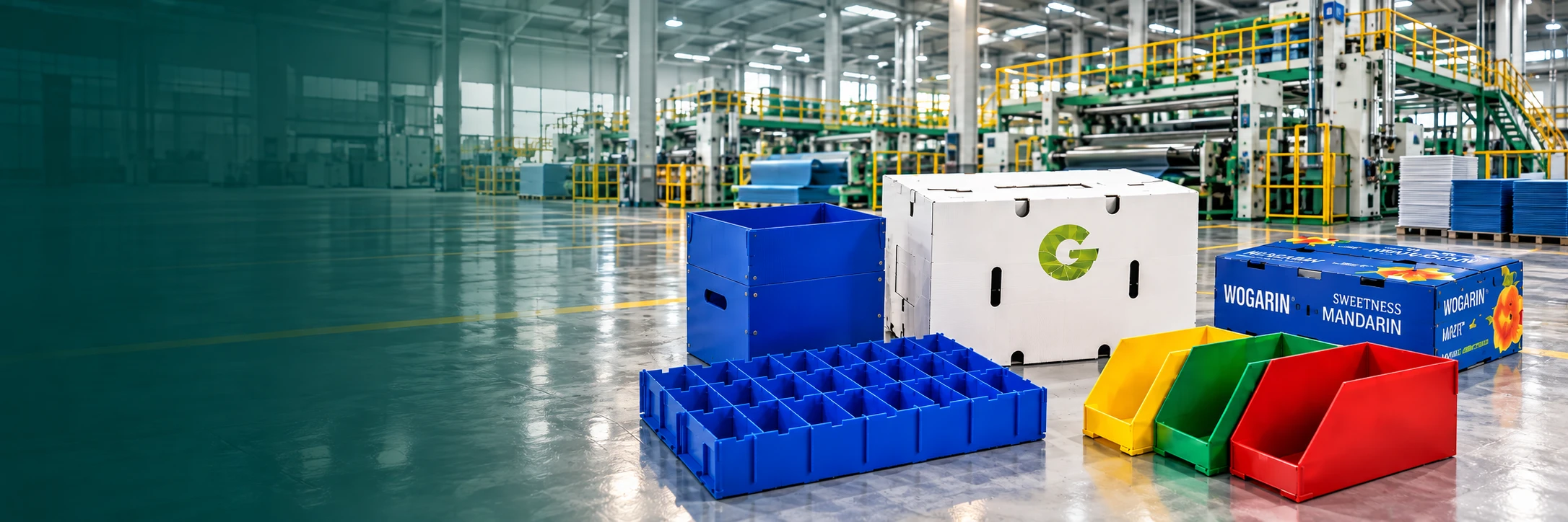 Custom PP corrugated boxes, dividers and bins in a packaging factory