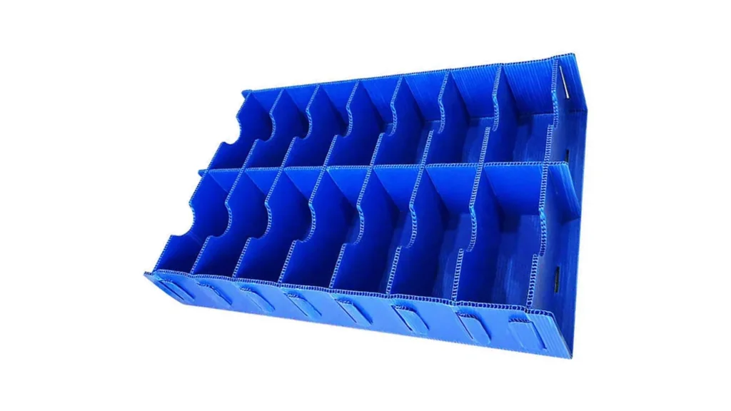 Blue corrugated polypropylene divider insert for automotive parts packaging