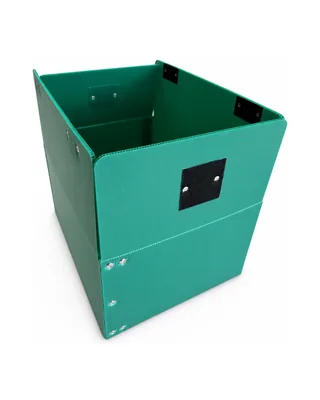 Green open corrugated plastic box on a white background
